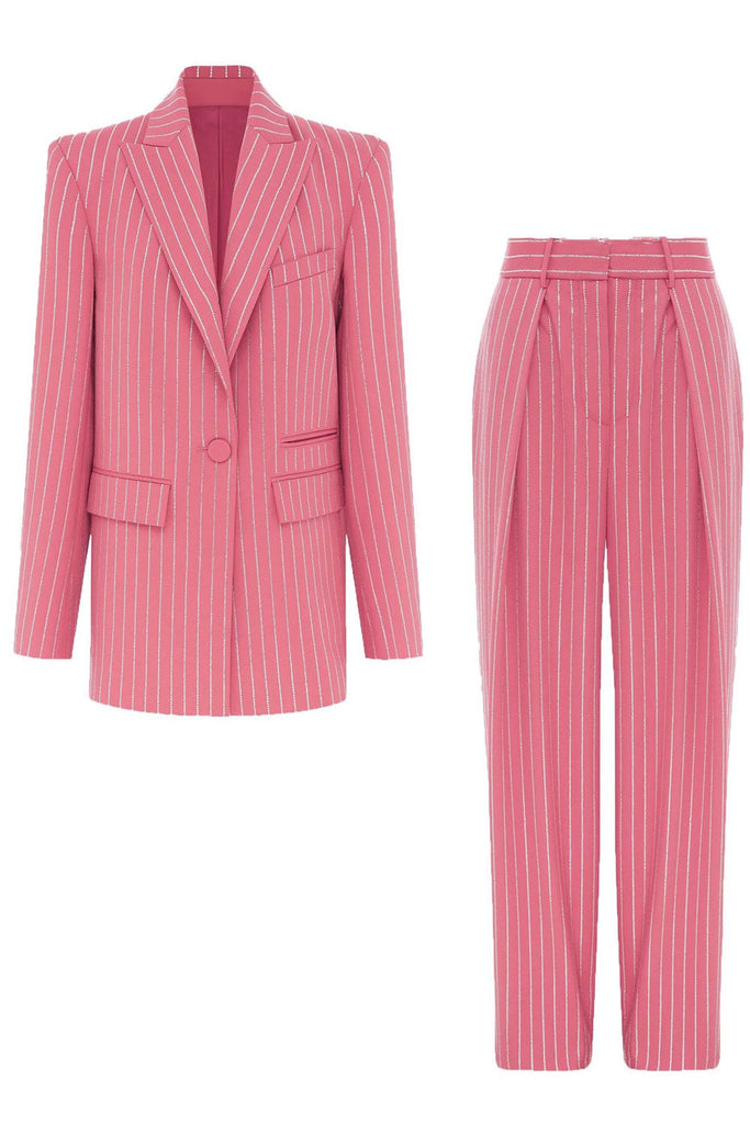 Ally Crystal Pinstripe Blazer Set - Pink - Stylish pink dress for special occasions | Buy Online