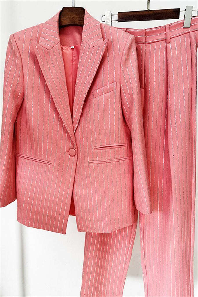 Ally Crystal Pinstripe Blazer Set - Pink - Stylish pink dress for special occasions | Buy Online