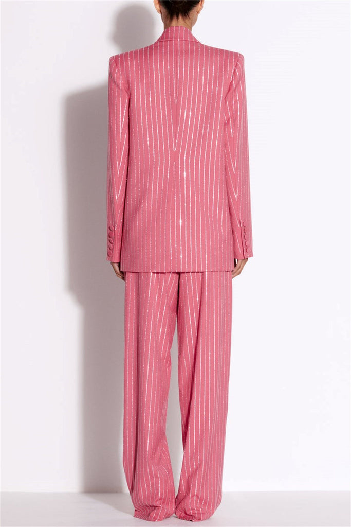 Ally Crystal Pinstripe Blazer Set - Pink - Stylish pink dress for special occasions | Buy Online