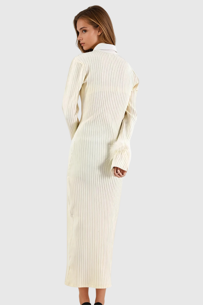 Stylish beautiful dress | Almis Lapel Feather  Knit Maxi Dress - Ideal for special occasions