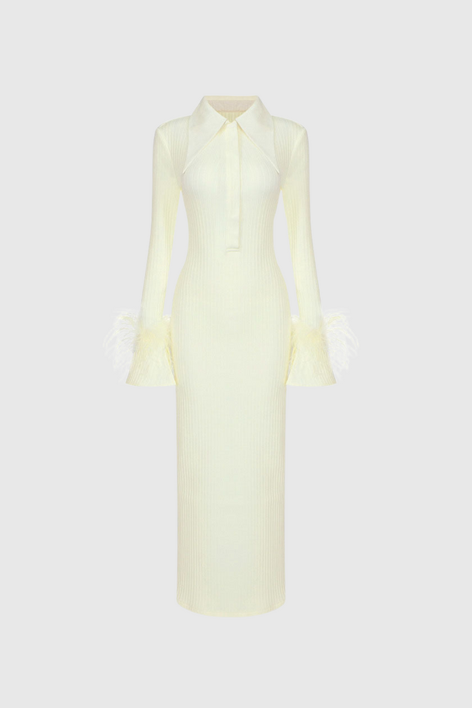 Shop  beautiful dress - Perfect for special occasions | Almis Lapel Feather  Knit Maxi Dress
