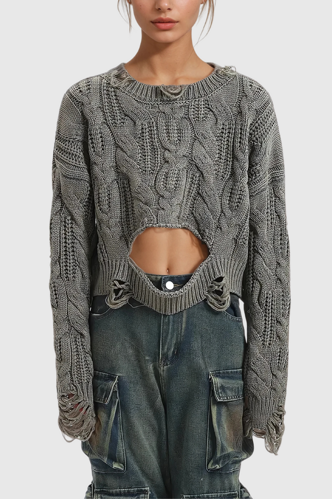 Almondine Torn Asymmetric Knit Top - Stylish beautiful dress for special occasions | Buy Online