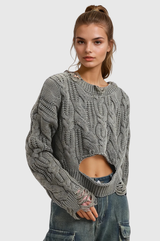 Almondine Torn Asymmetric Knit Top - Stylish beautiful dress for special occasions | Buy Online