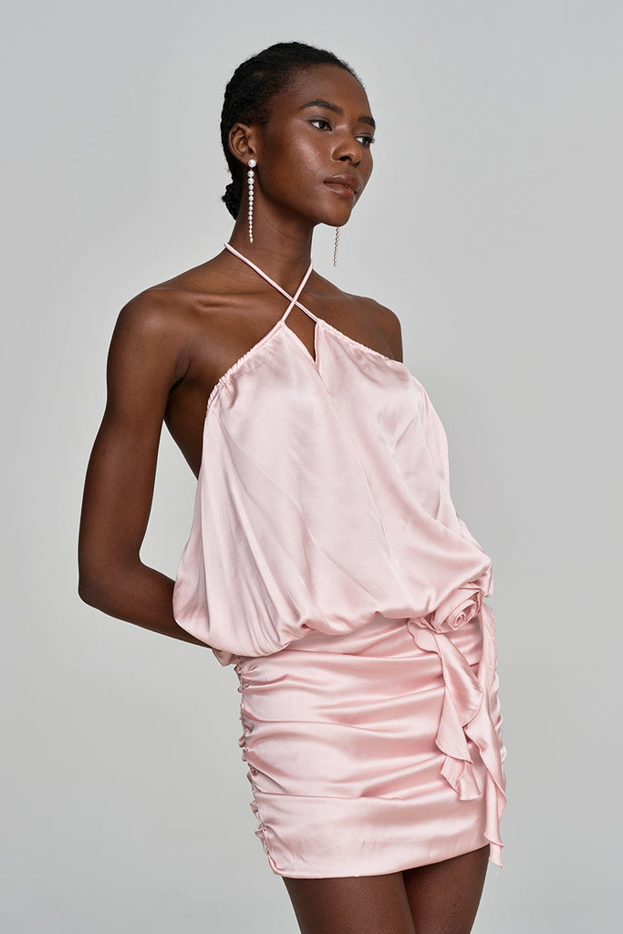 Shop  beautiful dress - Perfect for special occasions | Alodie Halter Neck Backless Flower Satin Mini Dress