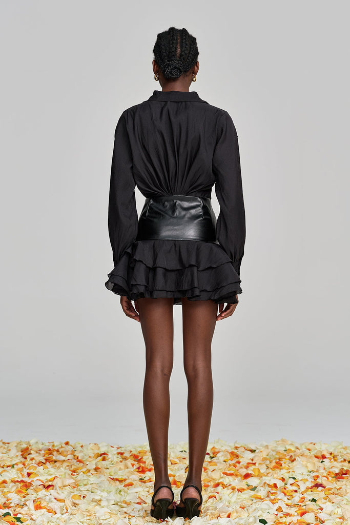 Alohilani Ruch Ruffle Leather Buckle Mesh Mini Dress - Stylish beautiful dress for special occasions | Buy Online