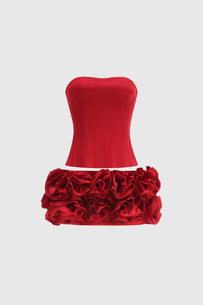 Shop  beautiful dress - Perfect for special occasions | Aloisia Strapless Corset Flower Lace Up Skirt Set