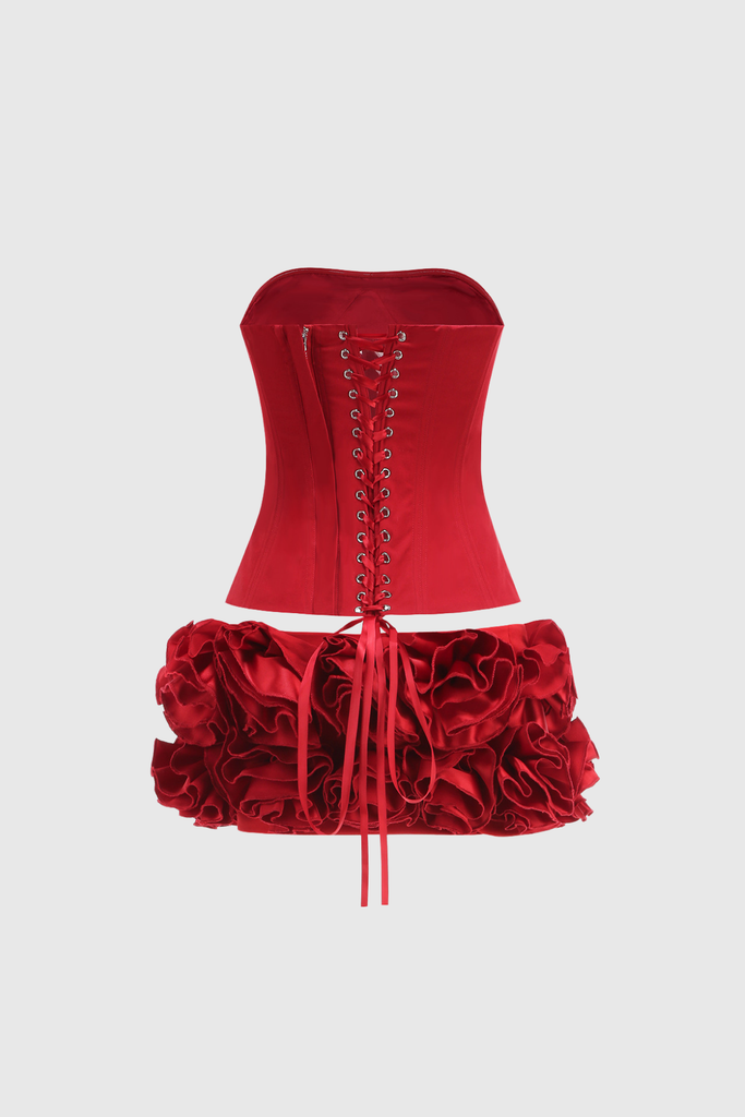 Shop  beautiful dress - Perfect for special occasions | Aloisia Strapless Corset Flower Lace Up Skirt Set