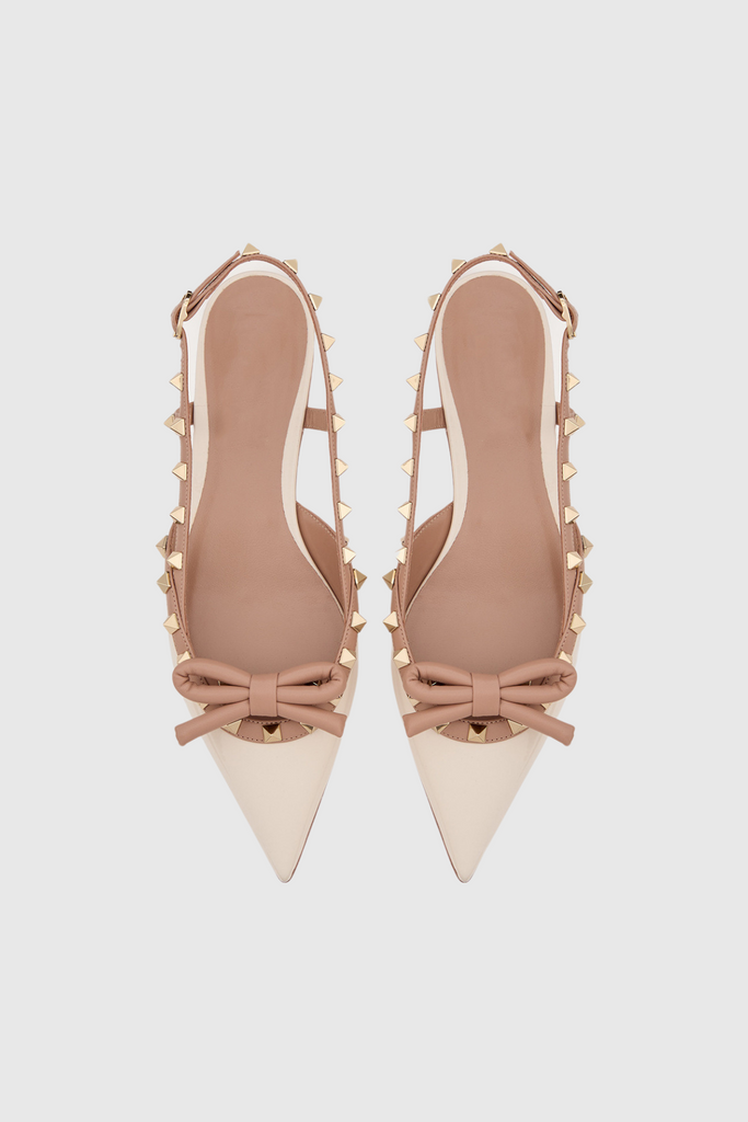 Alpha Studded Bow Flats In Apricot - Stylish beautiful dress for special occasions | Buy Online