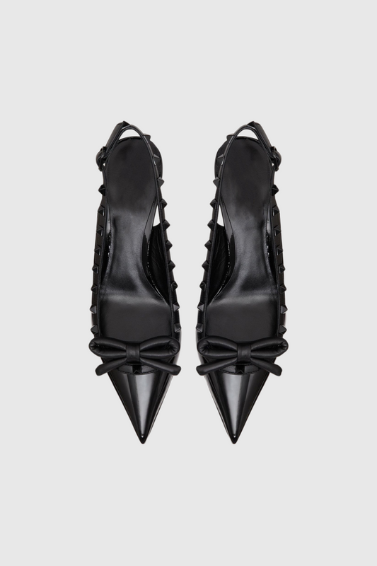 Alpha Studded Bow Flats In Black