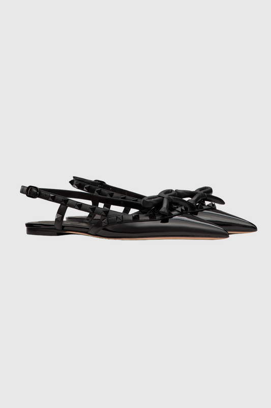 Alpha Studded Bow Flats In Black
