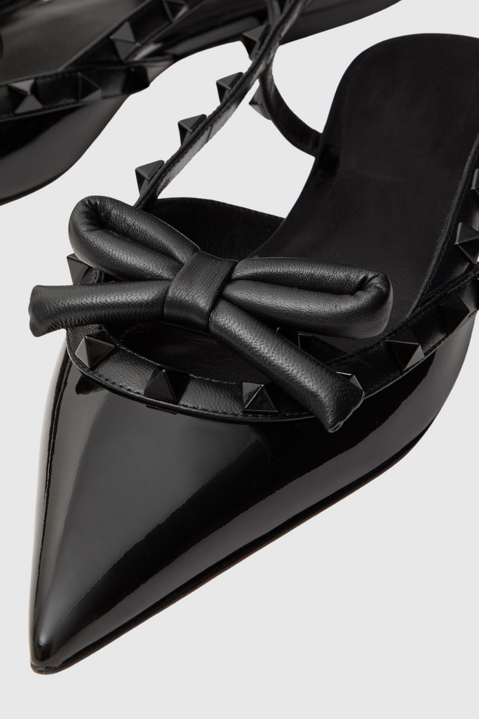 Alpha Studded Bow Flats In Black - Stylish black dress for special occasions | Buy Online