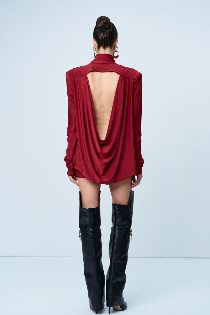 Alphonsus Backless Ruch Mini Dress In Red - Stylish red dress for special occasions | Buy Online