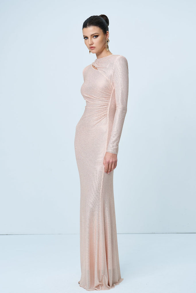 Shop  beautiful dress - Perfect for special occasions | Alter Rhinestone Cutout Ruch Maxi Dress In Apricot