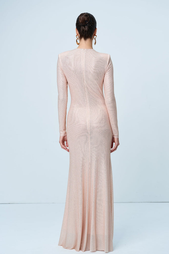 Alter Rhinestone Cutout Ruch Maxi Dress In Apricot - Stylish beautiful dress for special occasions | Buy Online