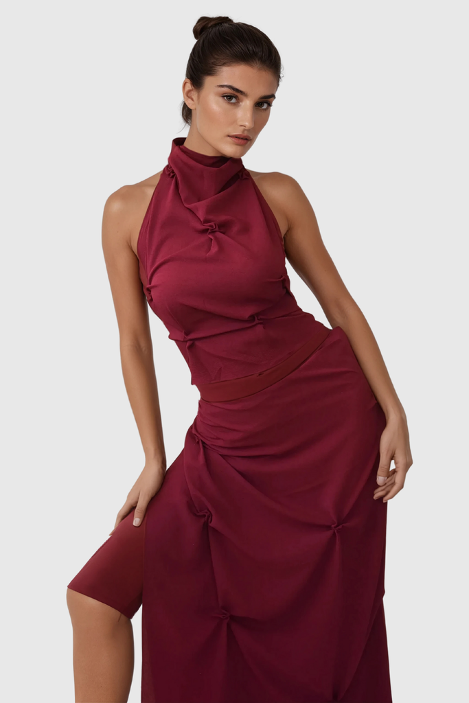 Shop  beautiful dress - Perfect for special occasions | Alun Lace Up Halter Neck Backless Ruch Top