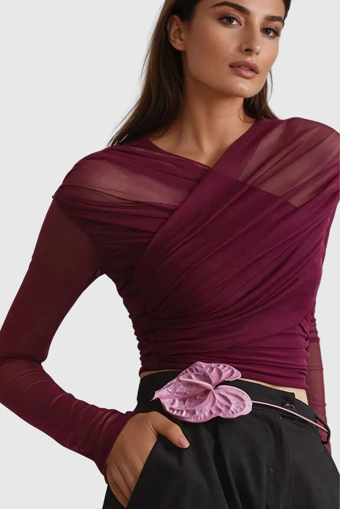 Alusia Cross Mesh Bodycon Top In Red - Stylish red dress for special occasions | Buy Online