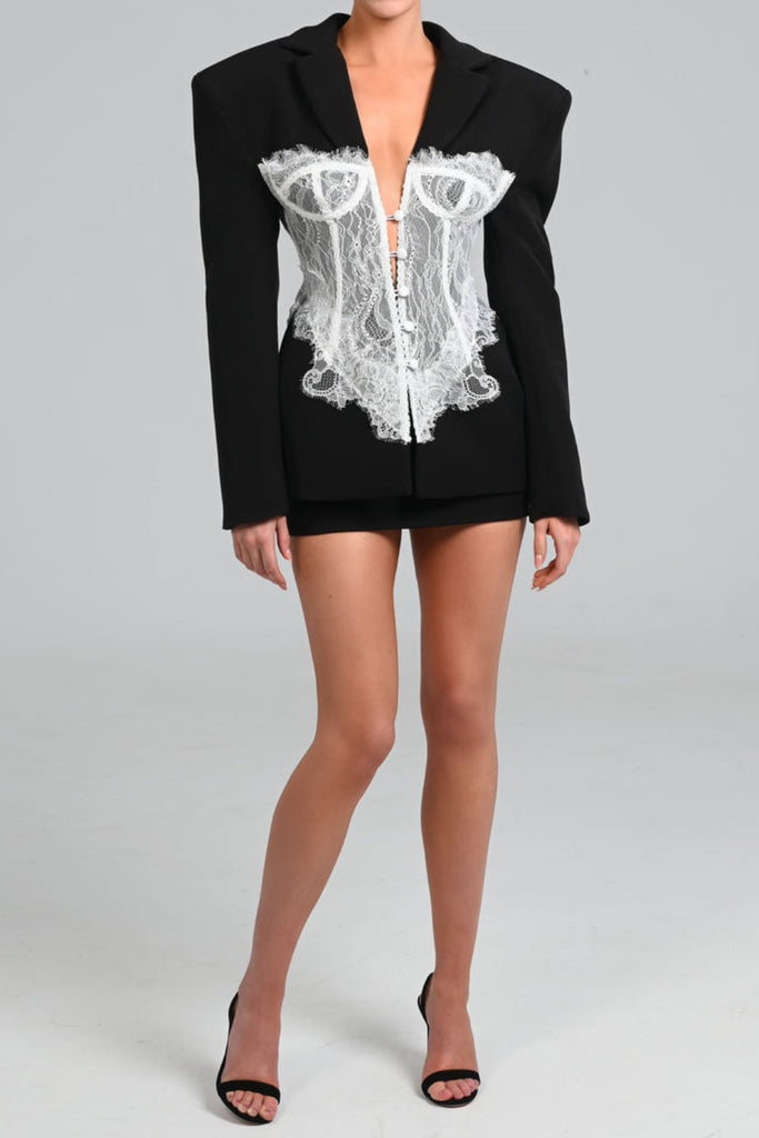 Alvera Lace Corset Blazer - Black - Stylish black dress for special occasions | Buy Online