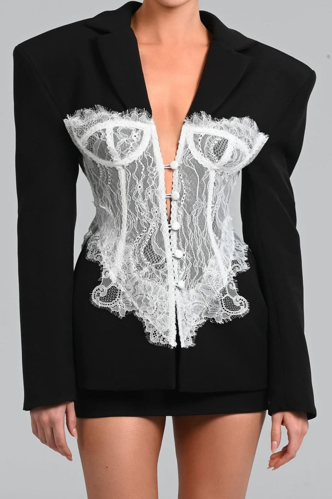 Stylish black dress | Alvera Lace Corset Blazer - Black - Ideal for special occasions