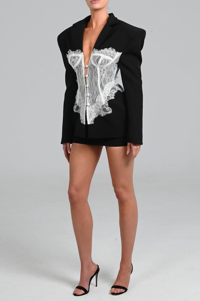 Stylish black dress | Alvera Lace Corset Blazer - Black - Ideal for special occasions