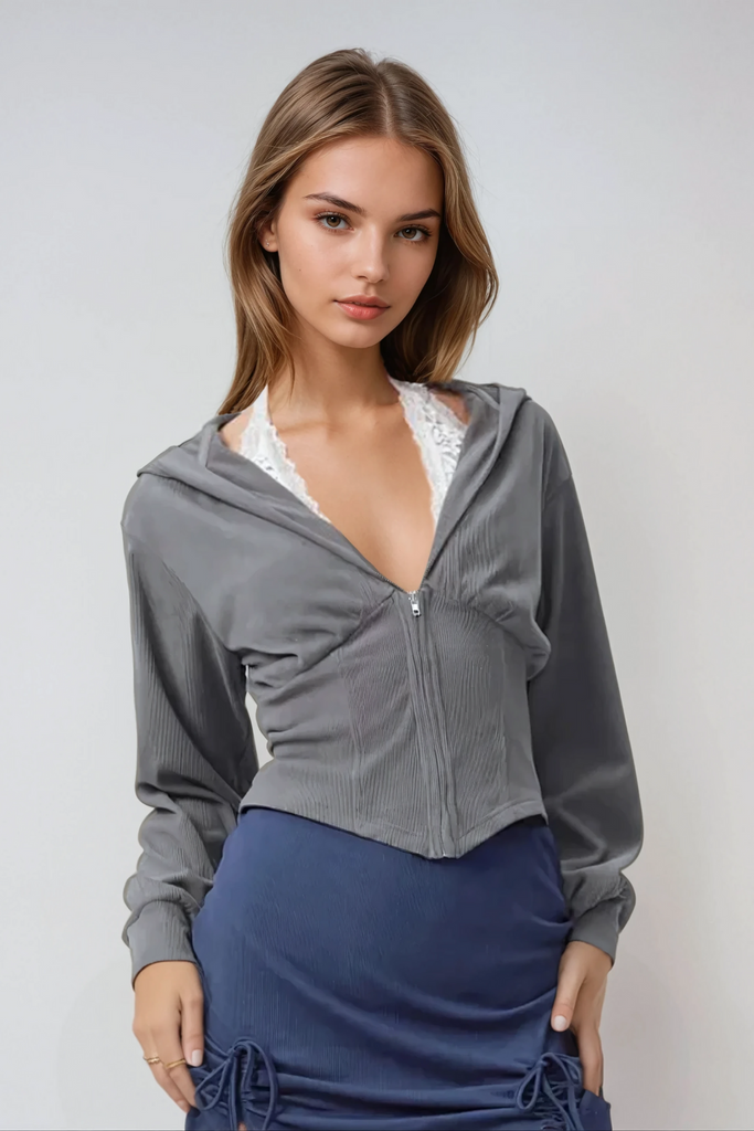 Alvilde Hooded Plunge Lace Top - Stylish beautiful dress for special occasions | Buy Online