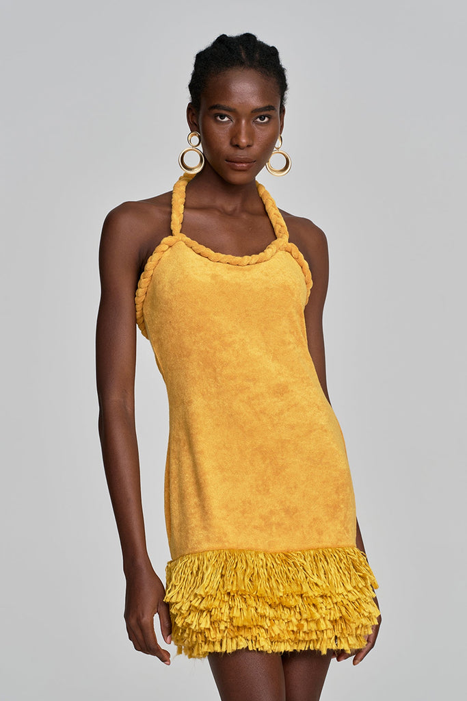 Shop  yellow dress - Perfect for special occasions | Alvis Bodycon Fringe Twist Knit Mini Dress In Yellow