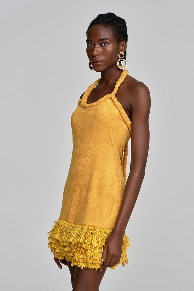 Shop  yellow dress - Perfect for special occasions | Alvis Bodycon Fringe Twist Knit Mini Dress In Yellow