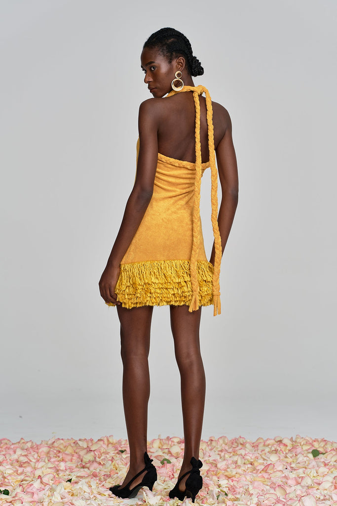 Stylish yellow dress | Alvis Bodycon Fringe Twist Knit Mini Dress In Yellow - Ideal for special occasions
