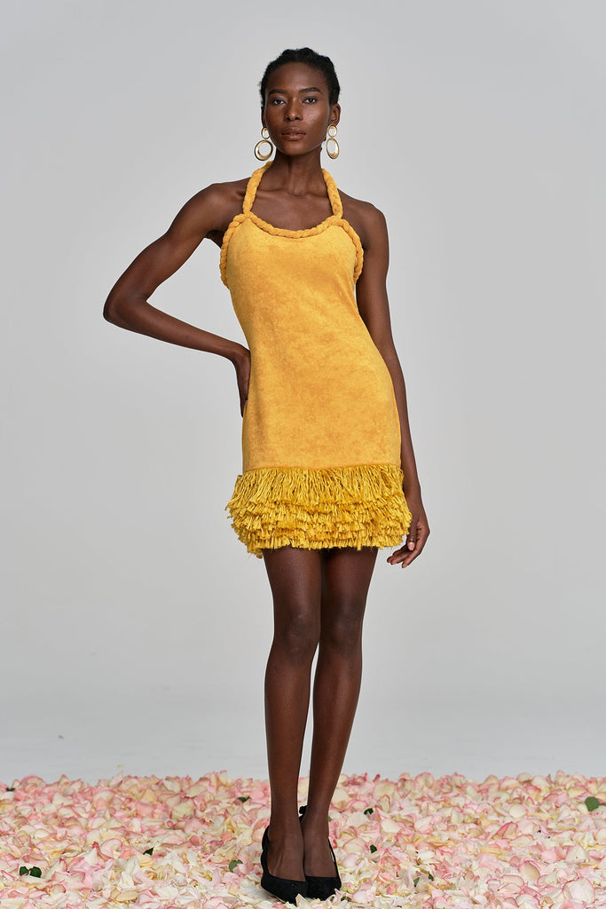 Shop  yellow dress - Perfect for special occasions | Alvis Bodycon Fringe Twist Knit Mini Dress In Yellow