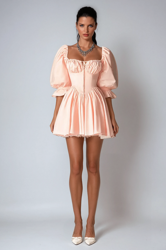 Alytzia Lace Up Ruch Ruffle Mini Dress