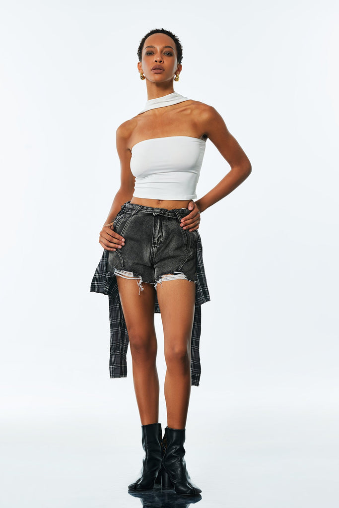 Shop  black dress - Perfect for special occasions | Amand Deconstruct Grid Short Jeans In Black