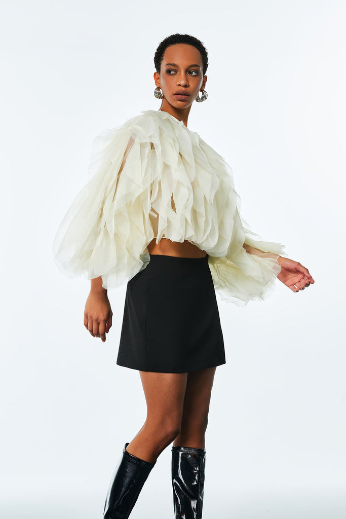 Shop  beautiful dress - Perfect for special occasions | Amarine Mesh Ruffle Ruch Shirt In Apricot