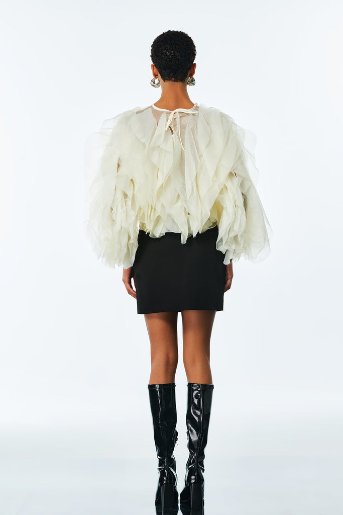 Shop  beautiful dress - Perfect for special occasions | Amarine Mesh Ruffle Ruch Shirt In Apricot