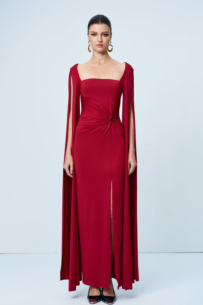 Shop  red dress - Perfect for special occasions | Amazu Shawl Split Ruch Maxi Dress In Red