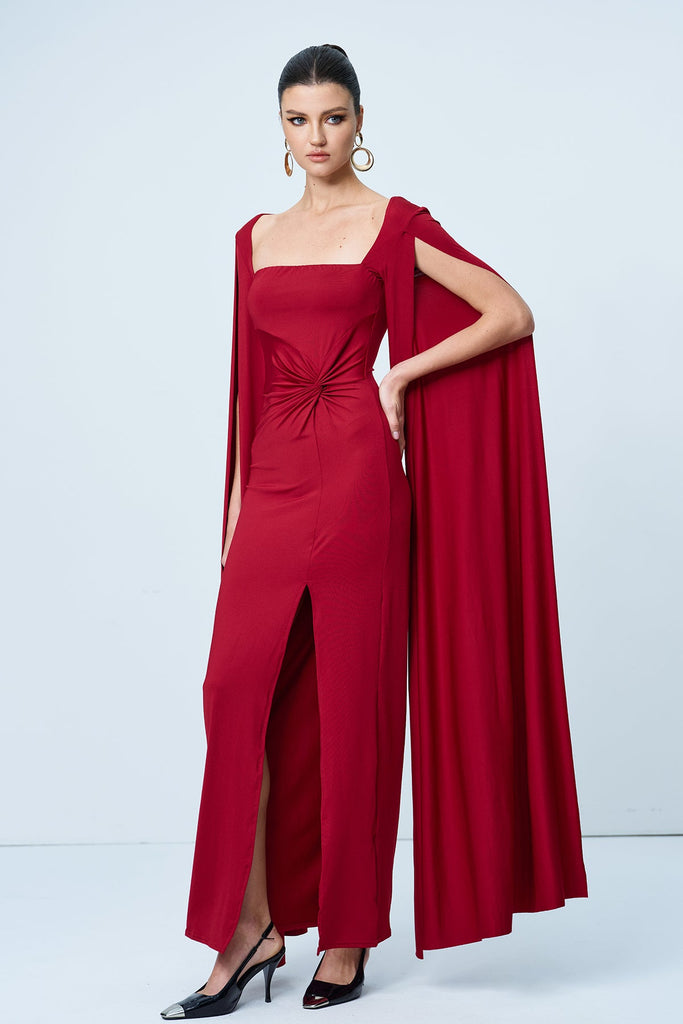 Shop  red dress - Perfect for special occasions | Amazu Shawl Split Ruch Maxi Dress In Red