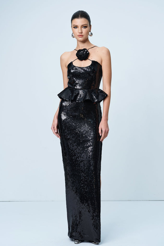 Stylish beautiful dress | Ambar Sequin Flower Ruffle Maxi Dress - Ideal for special occasions