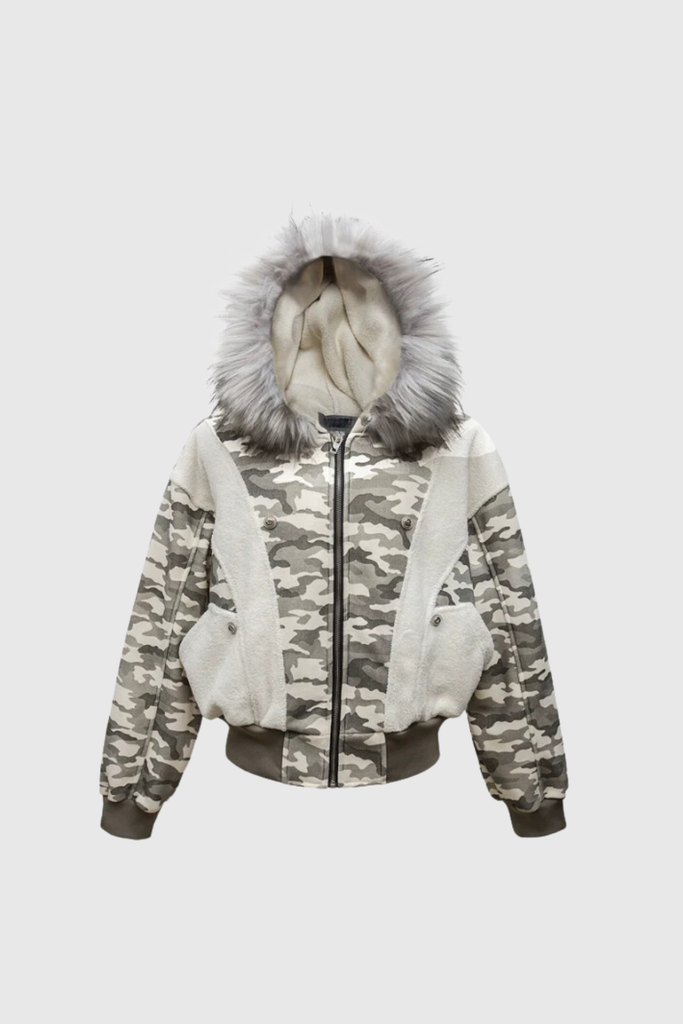 Ambler Camouflage Print Hooded Jacket In White - Stylish white dress for special occasions | Buy Online