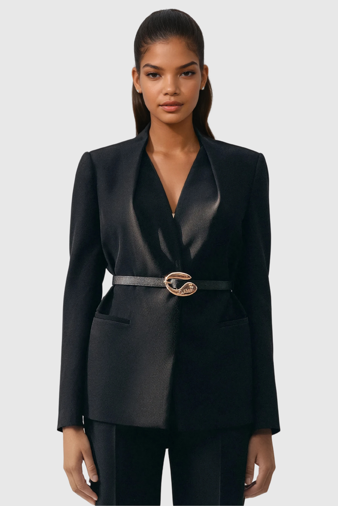 Stylish black dress | Ambrogio Plunge Buckle Pants Set In Black - Ideal for special occasions