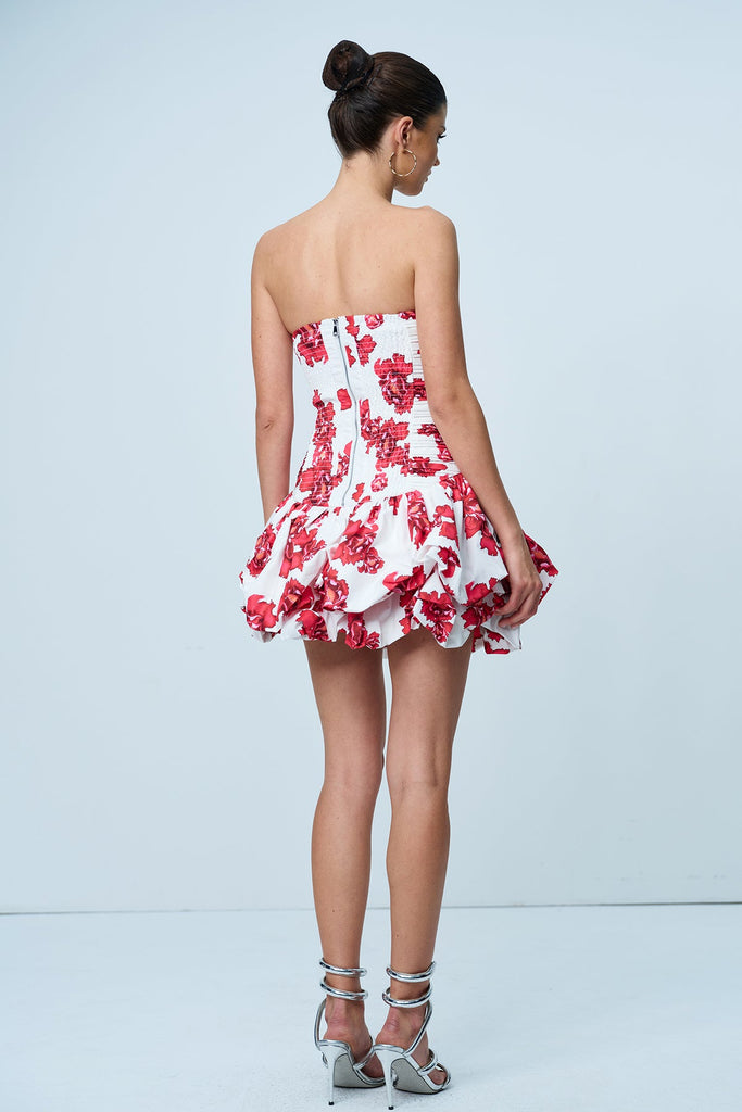 Shop  red dress - Perfect for special occasions | Americus Floral Ruch Strapless Mini Dress In Red