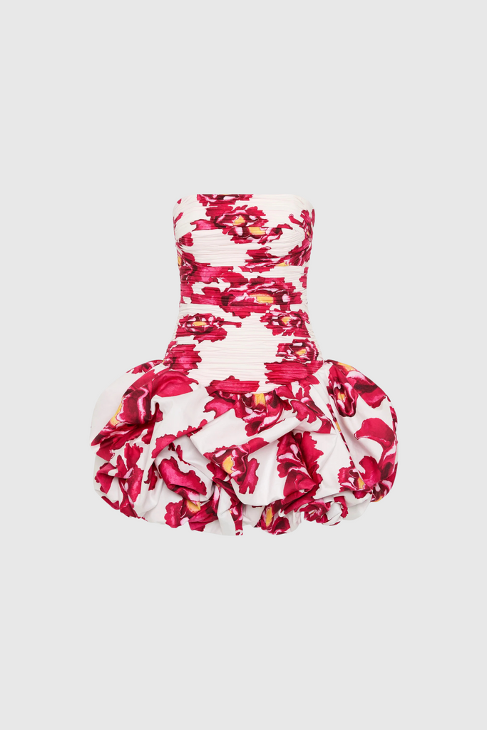 Stylish red dress | Americus Floral Ruch Strapless Mini Dress In Red - Ideal for special occasions