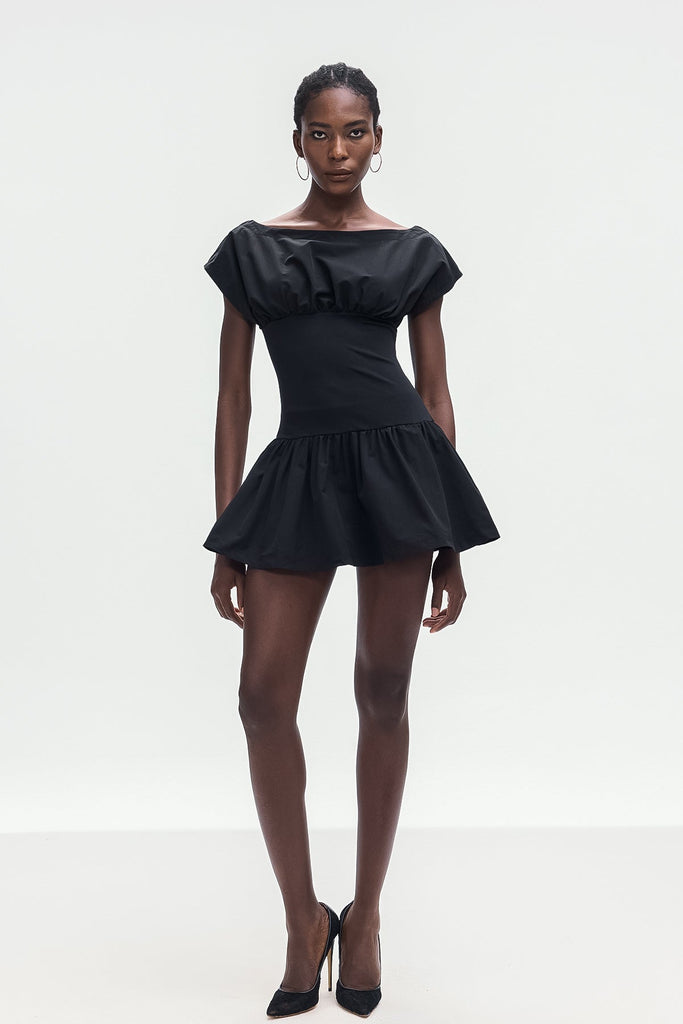 Stylish black dress | Amery Ruch Ruffle Deconstruct Mini Dress In Black - Ideal for special occasions
