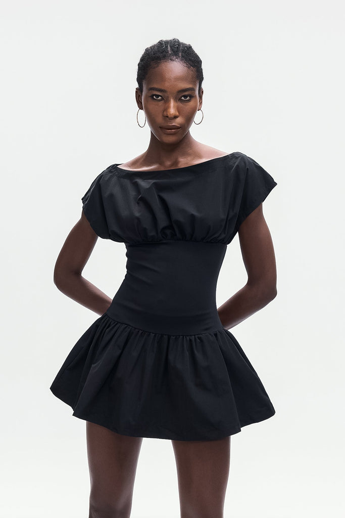 Stylish black dress | Amery Ruch Ruffle Deconstruct Mini Dress In Black - Ideal for special occasions