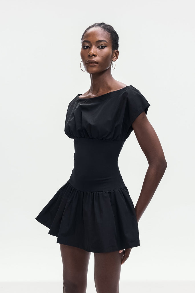 Stylish black dress | Amery Ruch Ruffle Deconstruct Mini Dress In Black - Ideal for special occasions