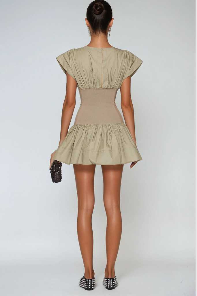 Shop  beautiful dress - Perfect for special occasions | Amery Ruch Ruffle Deconstruct Mini Dress In Khaki