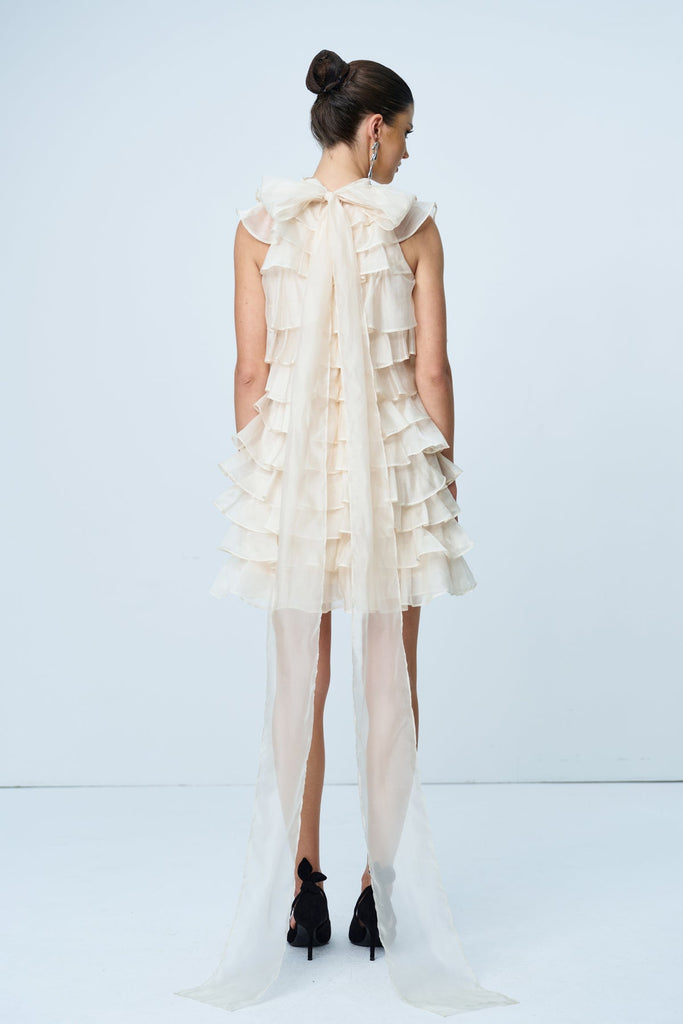 Ames Ruffle Ruch Sleeveless Mini Dress In Apricot - Stylish beautiful dress for special occasions | Buy Online