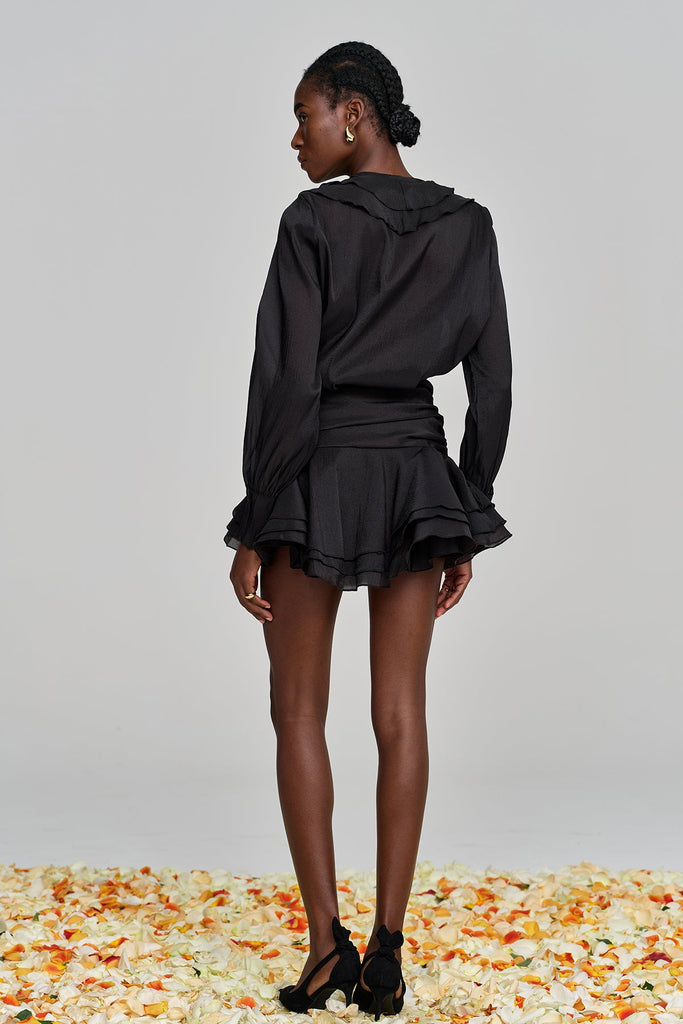 Stylish black dress | Amie Lace Up Flower Ruffle Skirt Set In Black - Ideal for special occasions