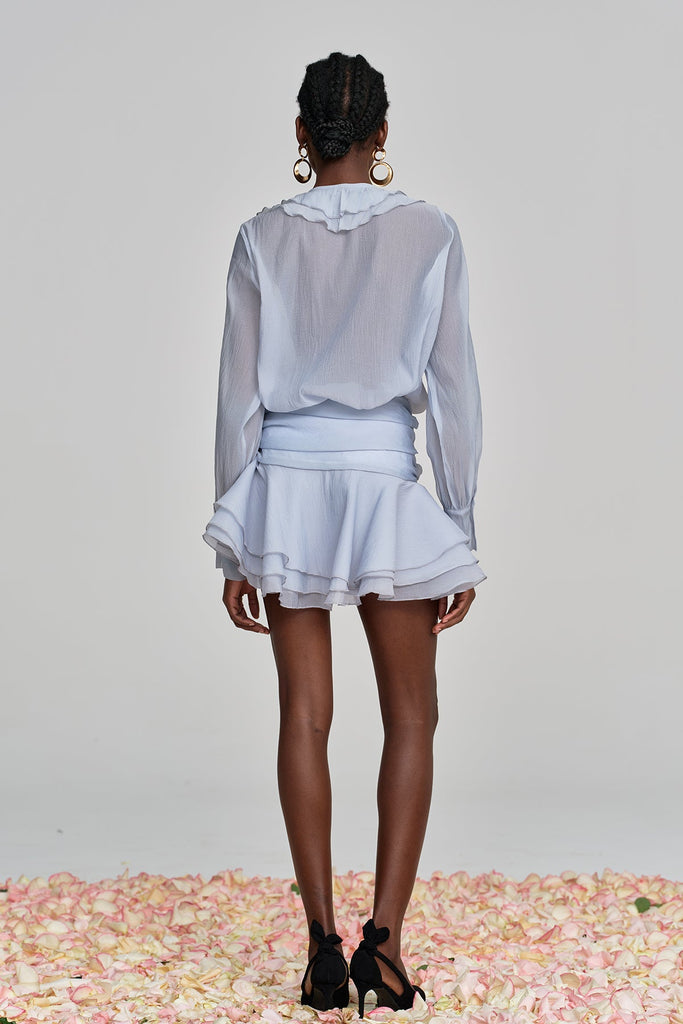 Stylish blue dress | Amie Lace Up Flower Ruffle Skirt Set In Blue - Ideal for special occasions