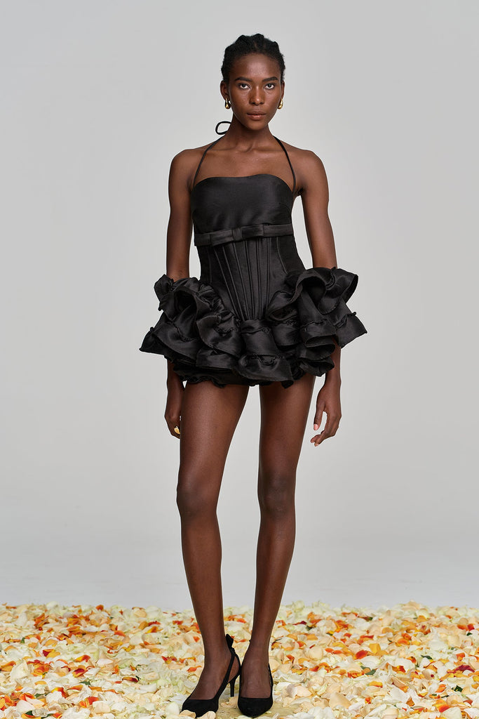 Shop  beautiful dress - Perfect for special occasions | Amiela Corset Lace Up Ruffle Mini Dress
