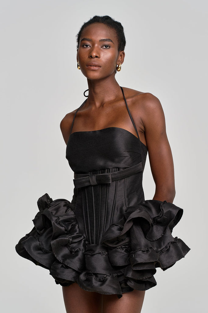 Amiela Corset Lace Up Ruffle Mini Dress - Stylish beautiful dress for special occasions | Buy Online