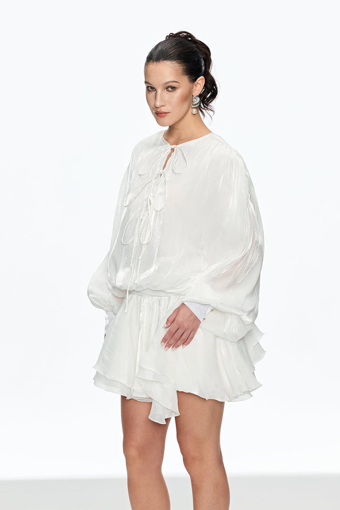 Stylish beautiful dress | Aminah Lace Up Ruch Ruffle Mini Dress - Ideal for special occasions