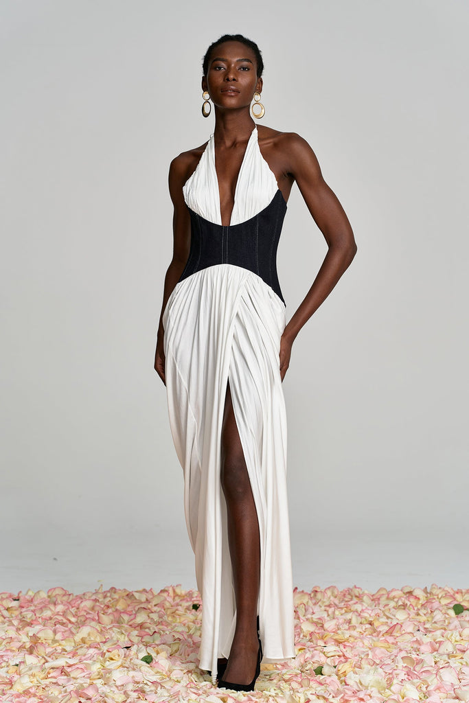 Shop  beautiful dress - Perfect for special occasions | Aminia Halter Neck Ruch Deconstruct Maxi Dress